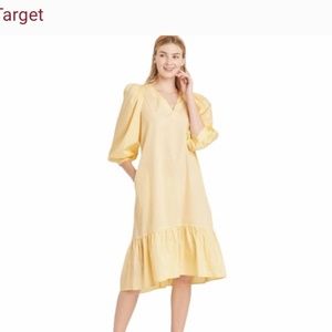 A New Day Puff Sleeve Yellow Midi Dress